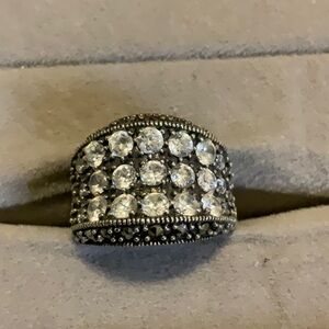 Elegant Silver Crystal and Marcasite Ring